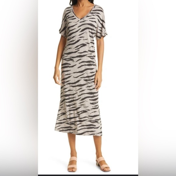 EUC Rails Ren Tee Midi Dress Beige watercolor tiger print Small - Picture 2 of 13
